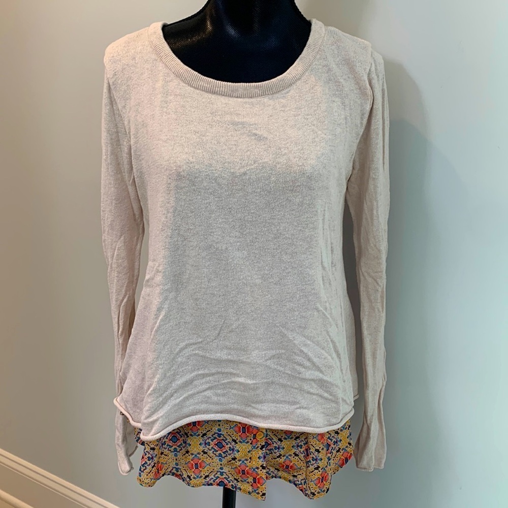 Anthropologie Layered Long Sleeve Tile Print Open Back Sweater Top Women Medium